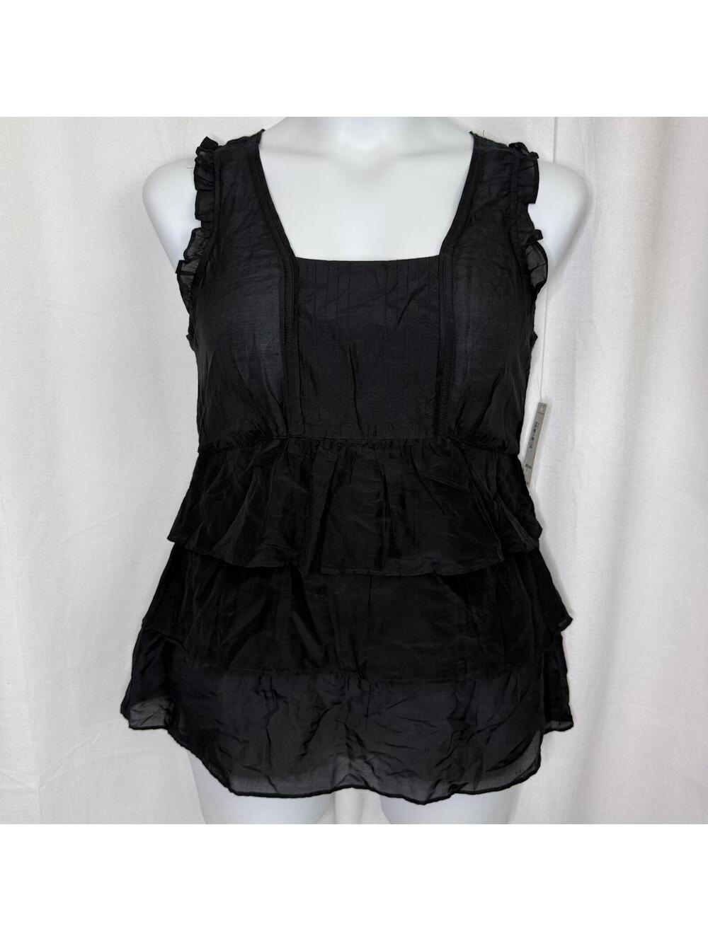 A.N.A. Dressy M Sleeveless Tiered Ruffle Blouse Top Light Weight Shirt Black NEW